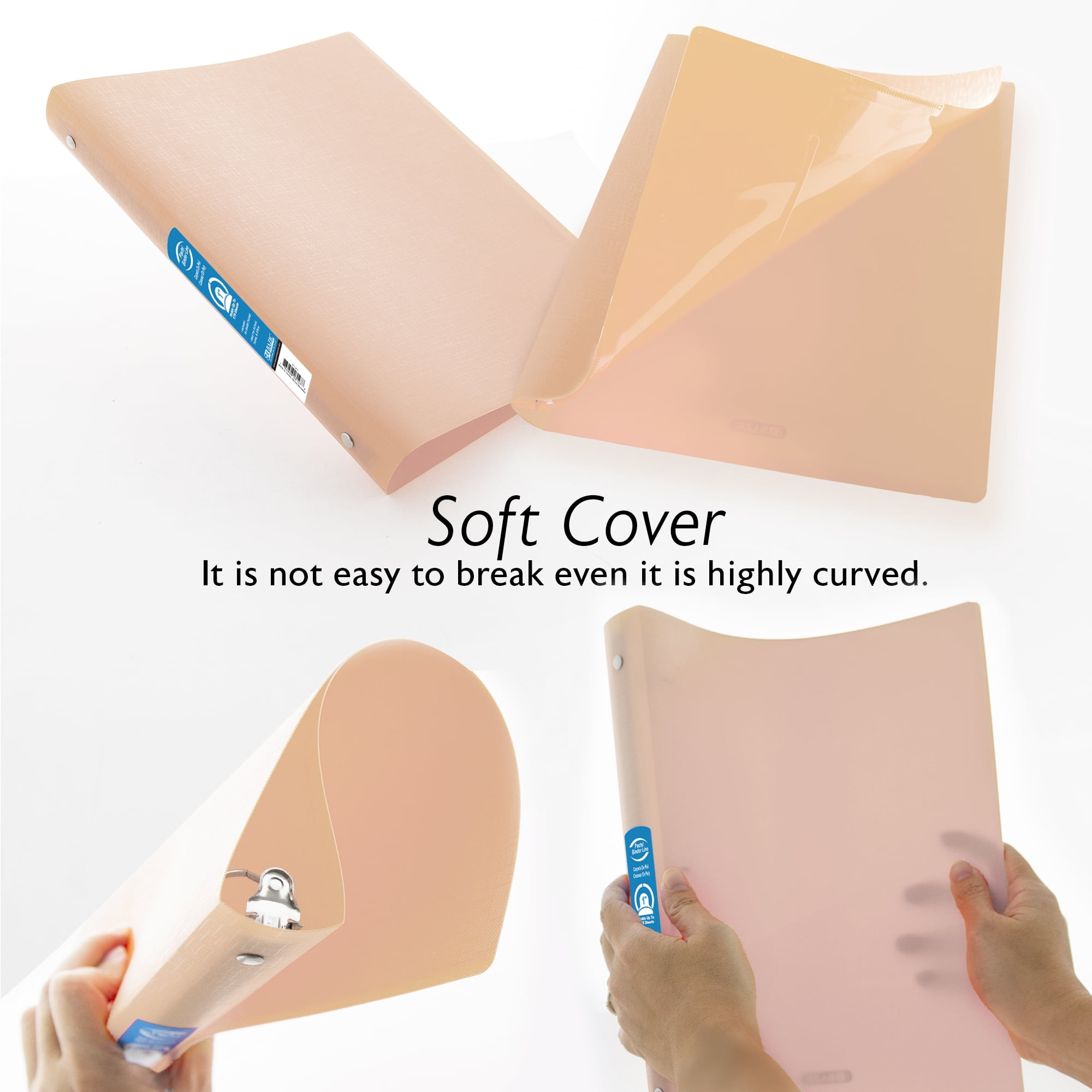 BAZIC 3 Ring Binder 1" Poly Binders Organizer - Pastel Color Soft Cover, Hold 175 Sheets, 48-Count