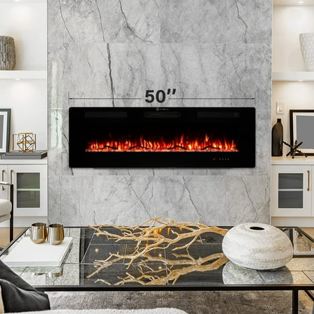 

FODINGHILL 50 Insert Wall Mounted Electric Fireplace Low-Noise Fireplace Heater Mantel Features a Touch Screen 700W / 1400W
