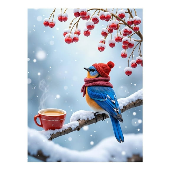 Diamond Art Kit for Adults, Winter Bird Cozy Scarf Red Berries Diamond Painting for Adults Beginners, 5D DIY Diamond Art Painting Kits, Colorful Diamond Painting Craft for Home Decor 12x16