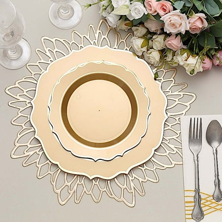 

BalsaCircle 10 Gold 8 Round Plastic Dessert Plates Gold Scalloped Rim