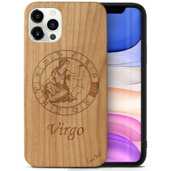 Case Yard Wooden Case Outside Soft TPU Silicone, Slim Fit Shockproof Wood Protective Phone Cover for Girls Boys Men and Women, Supports Wireless Charging Virgo Sign Design case for iPhone-11-Pro