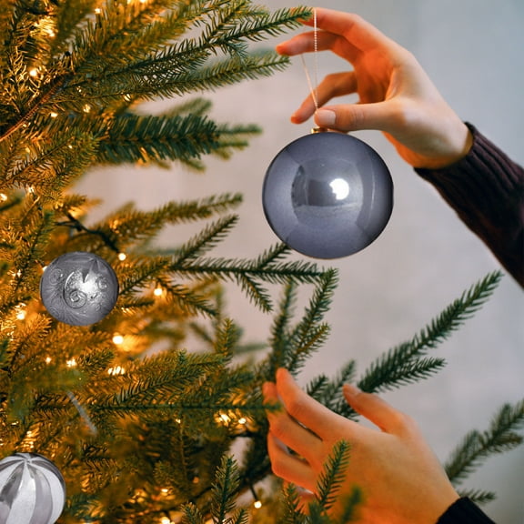 Foqnuq Plastic Christmas Ornaments Balls 12Pcs Grey Velvet Shatterproof Hanging Decorations for Holiday Tree Home Wedding Party Decor