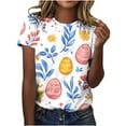 thumbnail image 1 of Pisexur Hauts pour Femmes Blouses Décontractées Élégantes Imprimé de Pâques Manches Courtes Col Rond, Grande Taille Multicolore, 2TG, 1 of 1