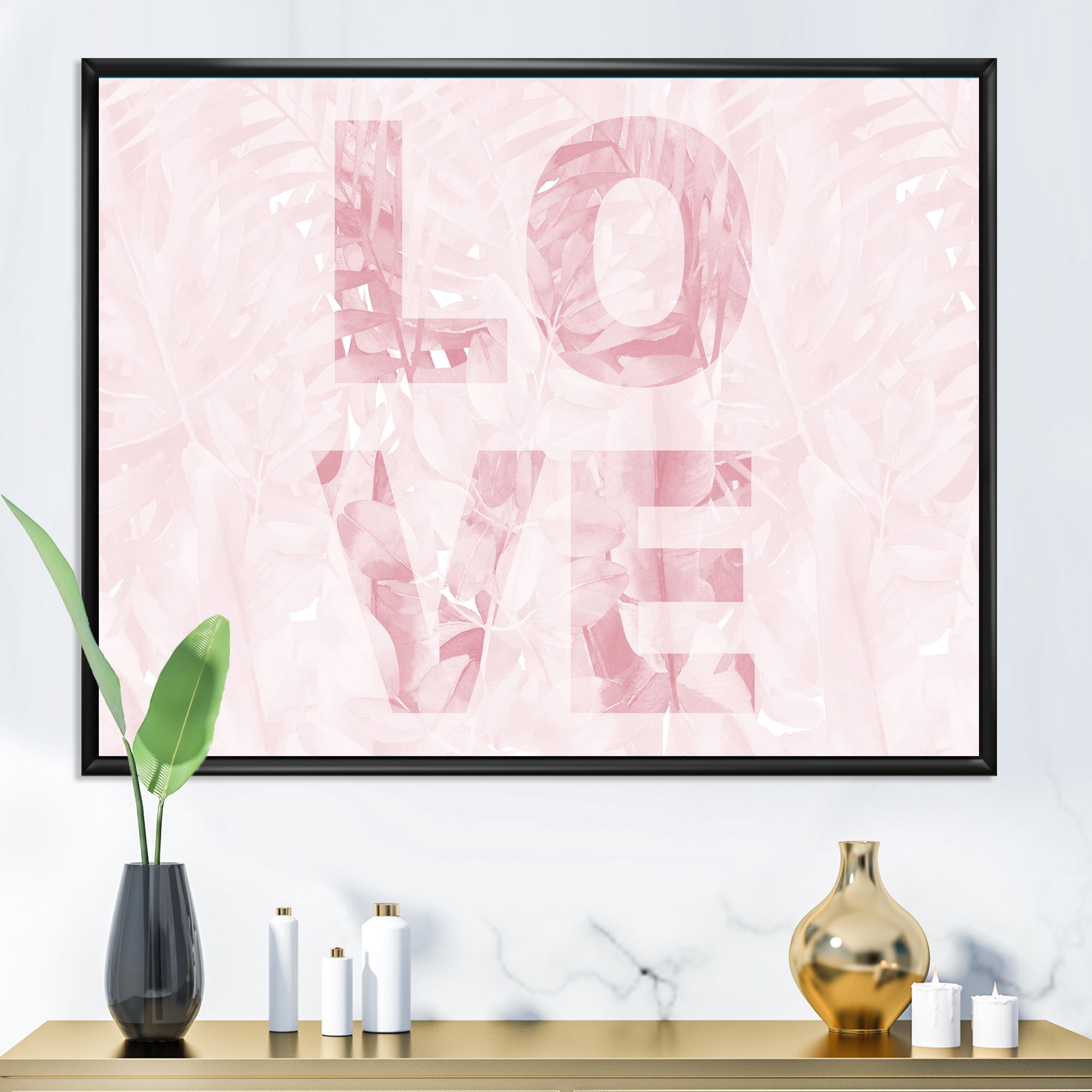 Designart 'Pink Pastel Love Abstract ' Shabby Chic Framed Canvas Wall Art Print