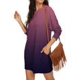 thumbnail image 2 of Women's Casual Dress Long Sleeve Round Neck Gradient Color Print with Pocket Loose Fit Midi Dress for Spring Fall,Purple,2XL, 2 of 6