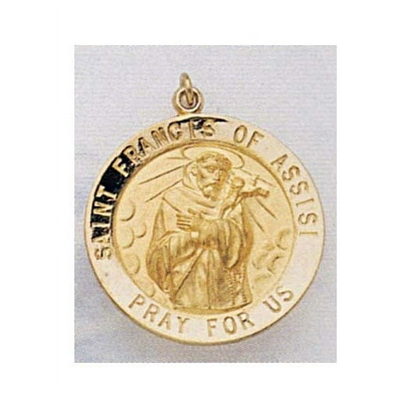 14K Gold Saint Francis of Assisi Religious Medal - Solid 14k Yellow Gold, Under 2/3" (15.0mm)