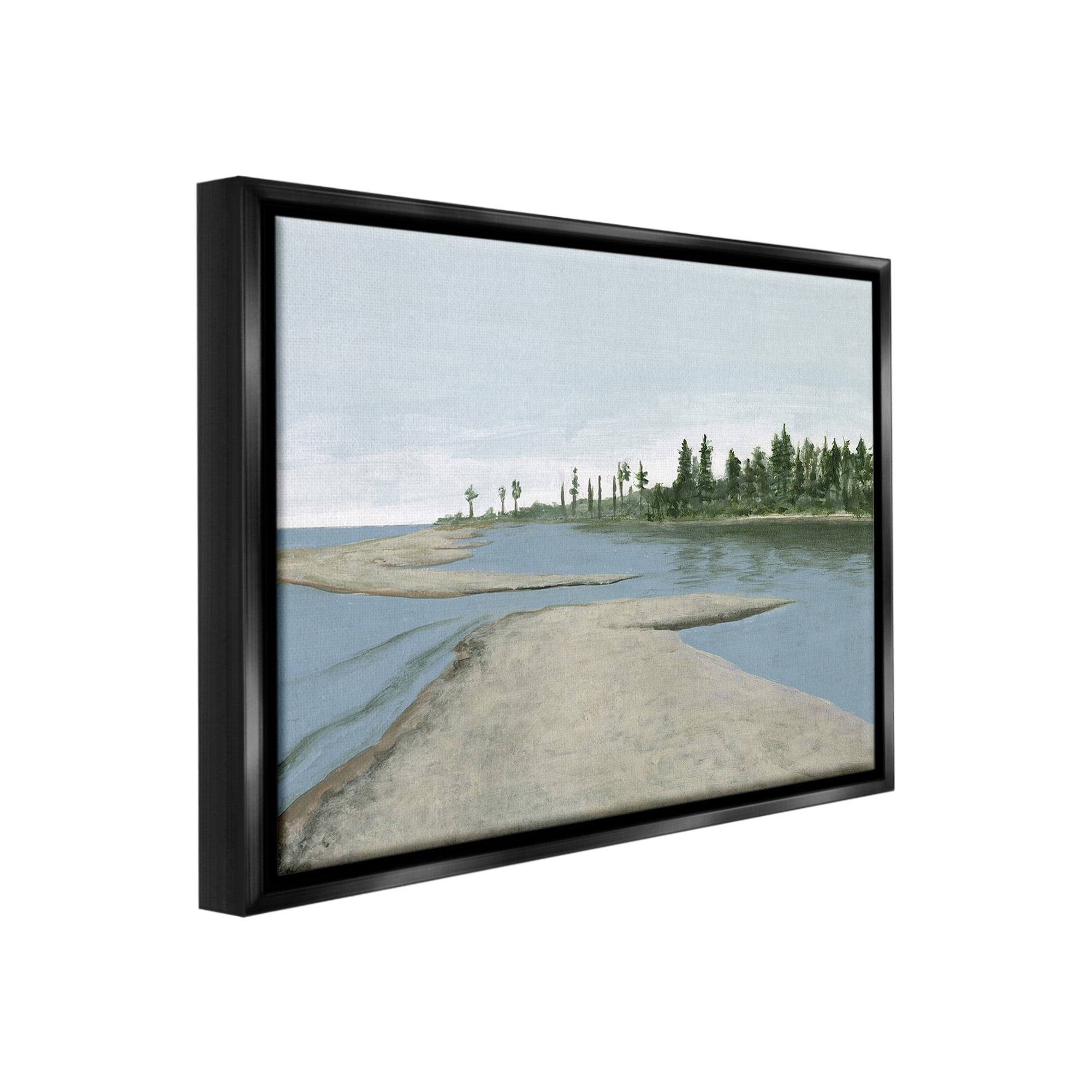 Stupell Industries Lake Waterfront Scenery Landscape Painting Black Floater Framed Canvas Art Print Wall Art, 31 x 25