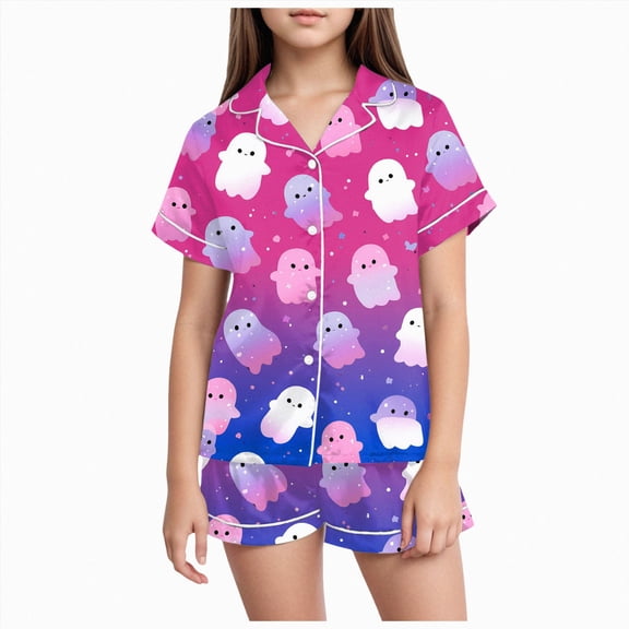 8-9 Years Tween Girls Pajama Set Home Short Sleeve Shorts Pajama Set Halloween Pajamas Girls Pajamas