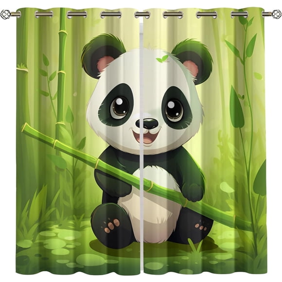 Cute Panda Bamboo Blackout Curtains, Animal Nature Grommet Window Drapes for Living Room Bedroom Kitchen Home Decor 42"W x 96"L (Pack of 2)
