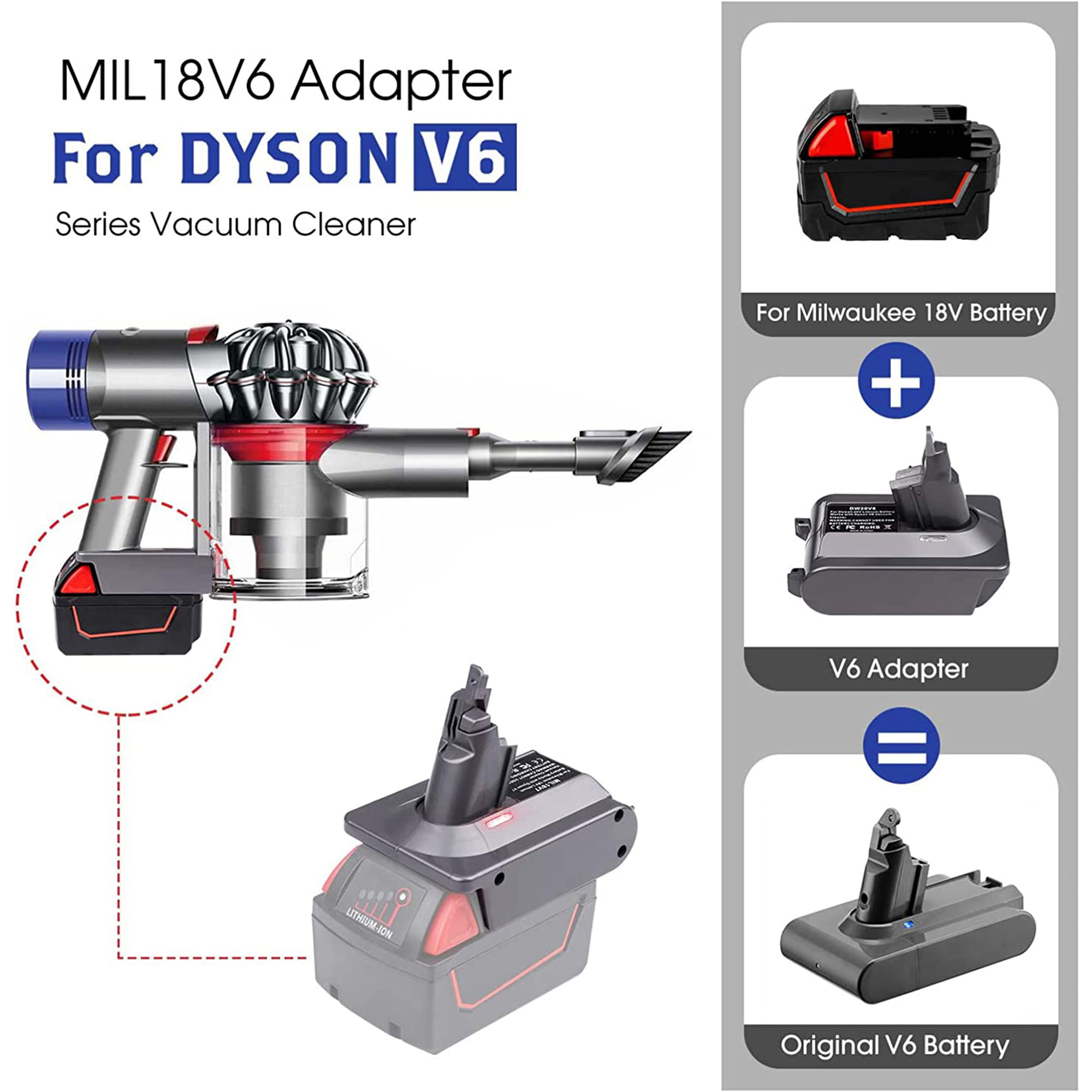 DW20V6 Battery Adapter for Dewalt 20V Li-ion Battery Convert To For Dyson V6  V03 SV04