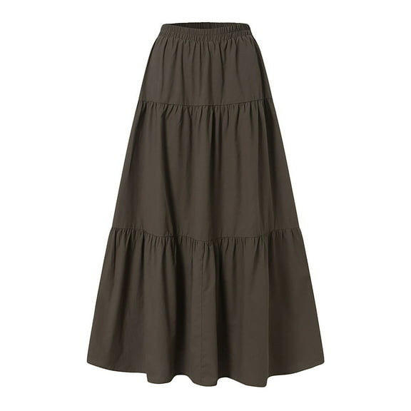 PMVFHDE Womens Casual High Waist Linen Solid Pleated Loose Swing Long Skirts For Women For Spring Summer Daily Wear Fall Skirt Brown