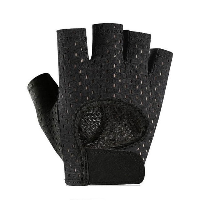 Guantes de entrenamiento transpirables antideslizantes para levantamiento de pesas, ligeros, con protección para la palma, de medio dedo, para fitness, para mujer, XG31, color negro, talla S