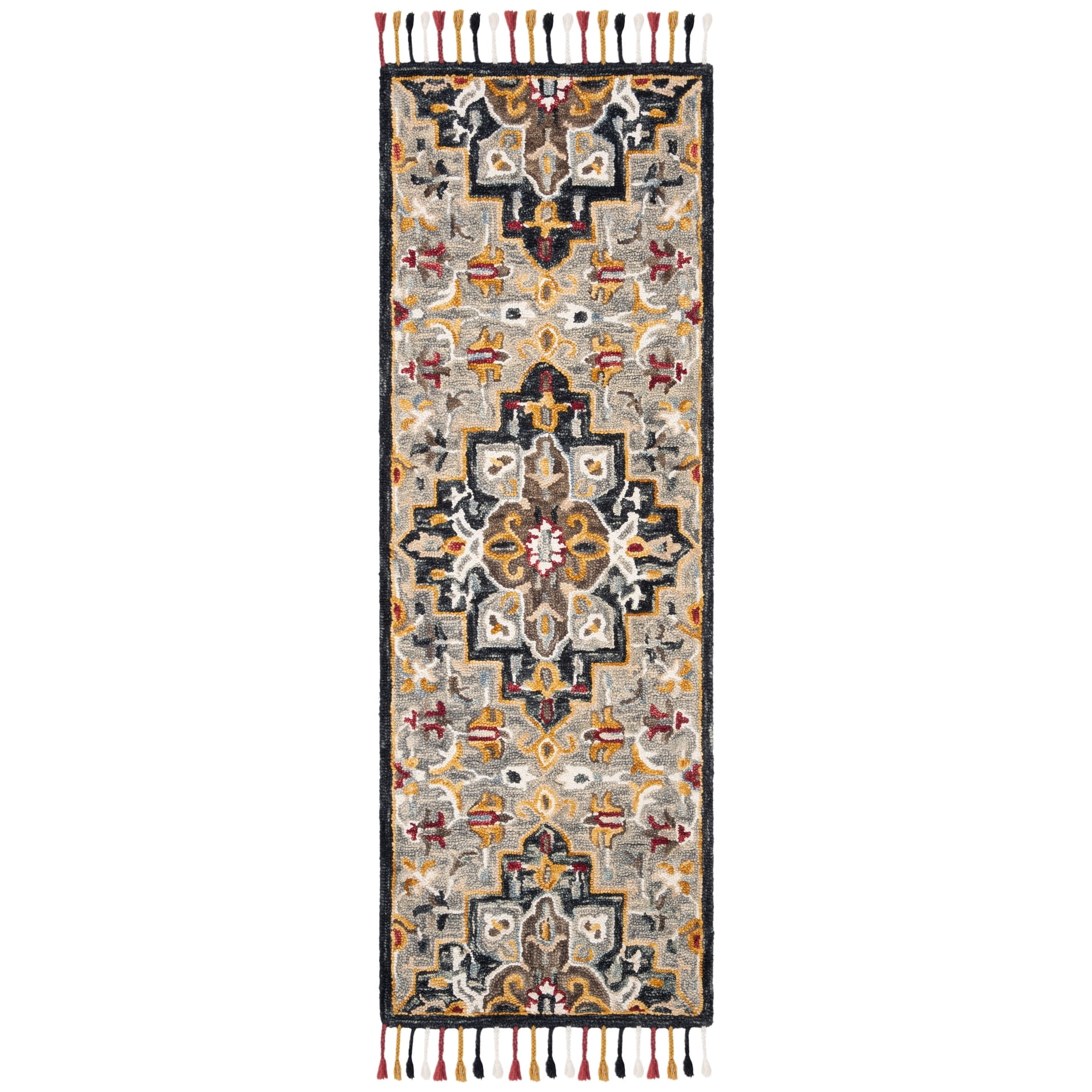 SAFAVIEH Aspen Eilish Geometric Floral Wool Runner Rug, Grey/Charcoal, 2'3" x 7'