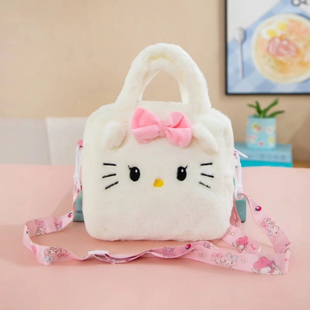 Sanrio-Bolso de mano de felpa Kawaii para niñas, mochila de hombro con relleno de Anime, Cinnamoroll Melody Kuromi, regalos para niños