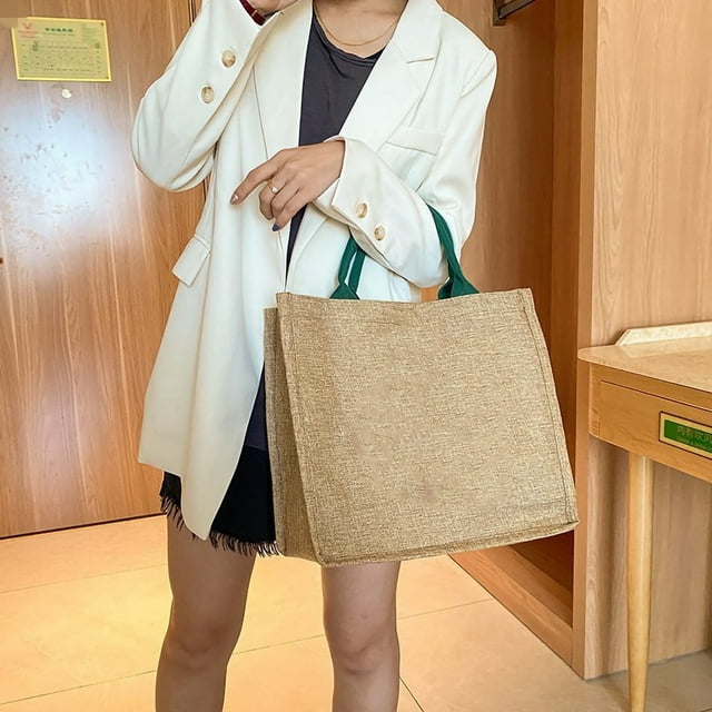 Grand Sac à Main pour Femmes Sac à Lunch en Lin Grande Capacité Robuste Poignée Confortable Sac à Lunch pour Usage Quotidien Type A