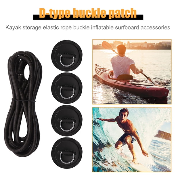 Almohadilla Para Anillo En D Kit de cuerda de 2,5 m de parche de almohadilla de anillo en D de acero inoxidable para tabla de paddle (negro)