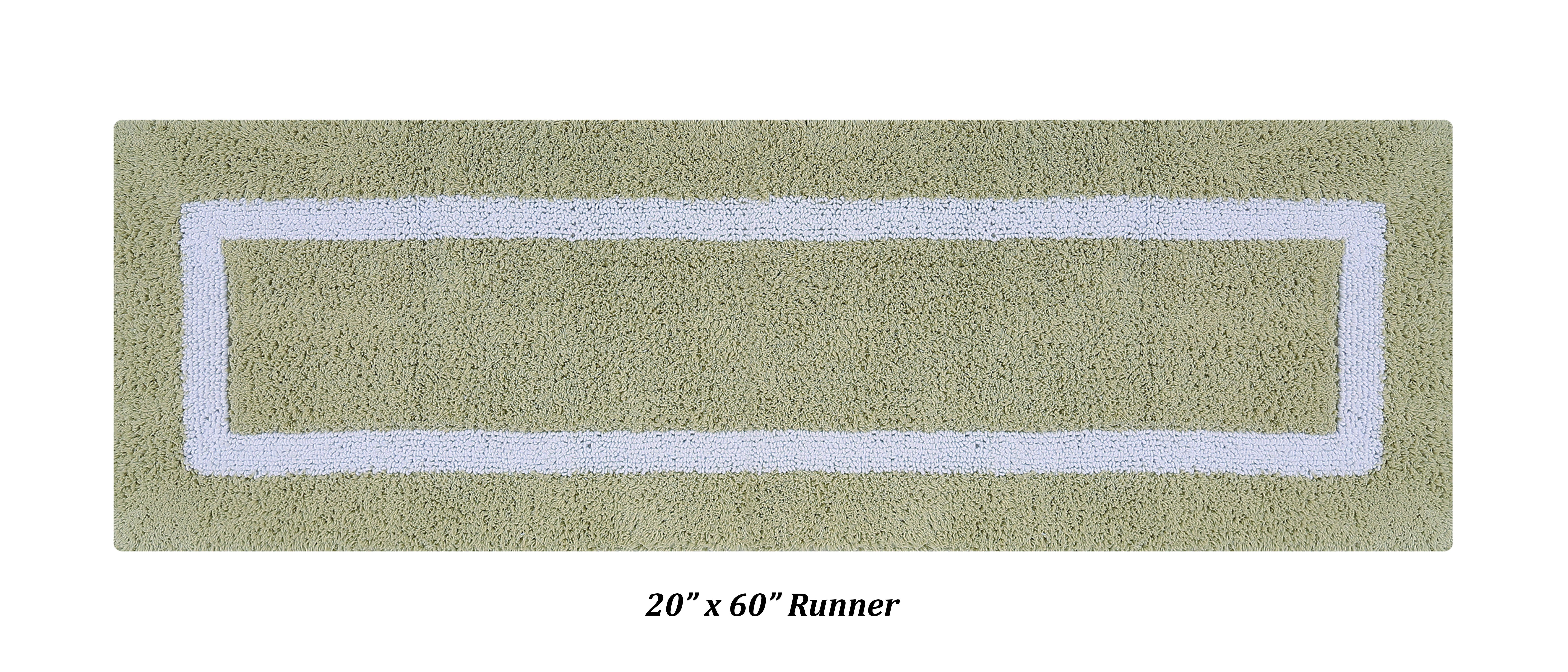 Better Trends 100% Cotton 20" x 60" Bathroom Runner Rug Extra Soft Water Absorbent Reversible Machine Washable Mat for Bathroom Floor, Laundry Room Hotel Multi Collection - Sage/White