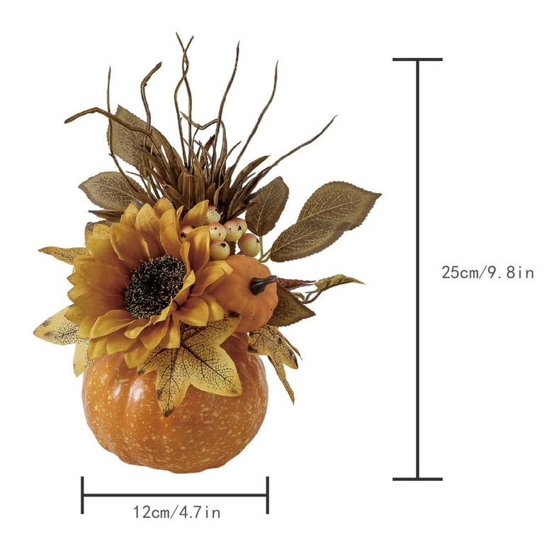 BigOtters 7 Inch Fall Pumpkin Decor - Artificial Pumpkin With Sunflower & Maple Leaves