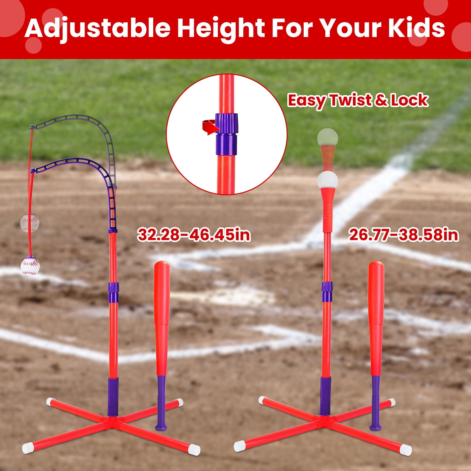 Imountek 3 in 1 Baseball Toy Set for Toddlers & Kids Ages 3-5, Tee Ball Stand Hanging Tee Automatic Ball Launcher with Adjustable Height for Indoor Outdoor Sports