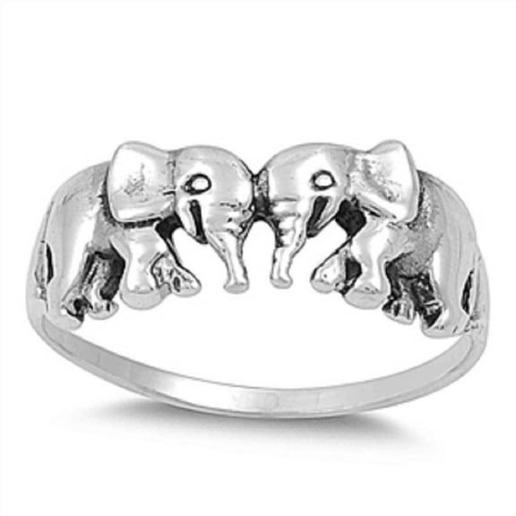 Sterling Silver Loving Elephants Ring
