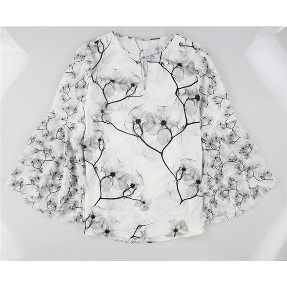 Elie Tahari Roselynn Blusa con volantes florales para mujer, gris, pequeña