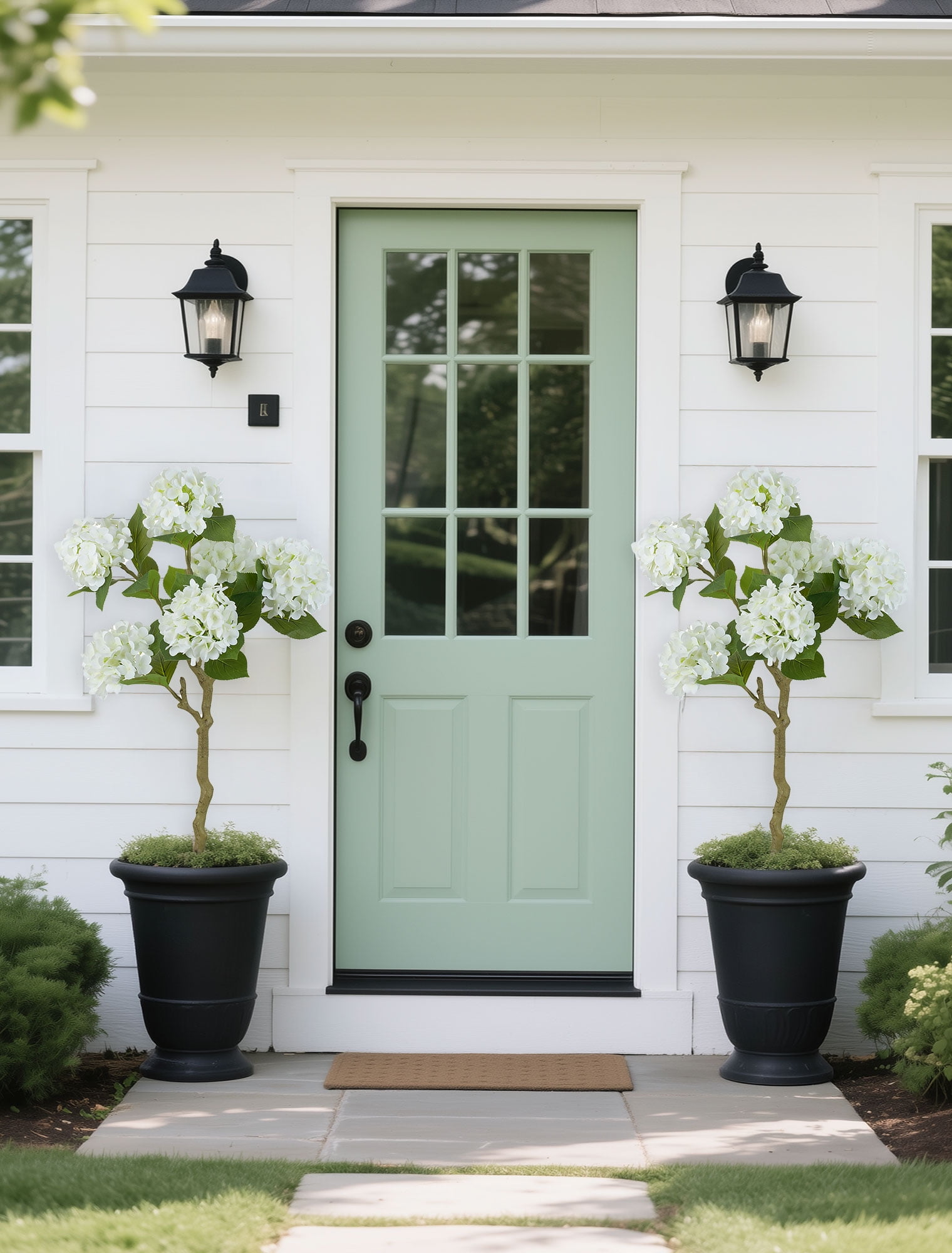 Nuptio 2 Pack Artificial Hydrangea Tree,  Faux Flower Plants for Floor Indoor Outdoor Front Porch Patio Entrance Decor 39"