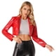 thumbnail image 5 of Chaqueta de manga larga para mujer, abrigo recortado con solapa de charol brillante y brillante, ropa para discoteca con aspecto húmedo, disfraz de fiesta Cosplay, 5 of 5