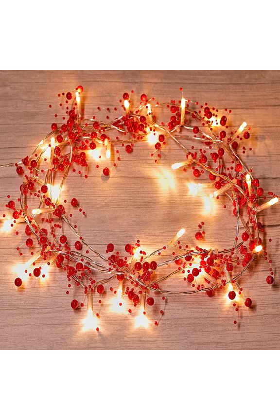 6.6FT 20LED Christmas String Lights Battery Powered for Christmas Decorations Festive Lighted Berry Beaded Garland Christmas Garland for Fireplace Mantel Indoor Outdoor Decoration (Red)