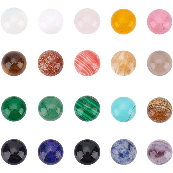 40pcs 10mm Half Round Natural Cabochon 20 Color Flat Back Gemstone Cabochon Healing Quartz Stone for Bracelet Necklace Jewelry Making