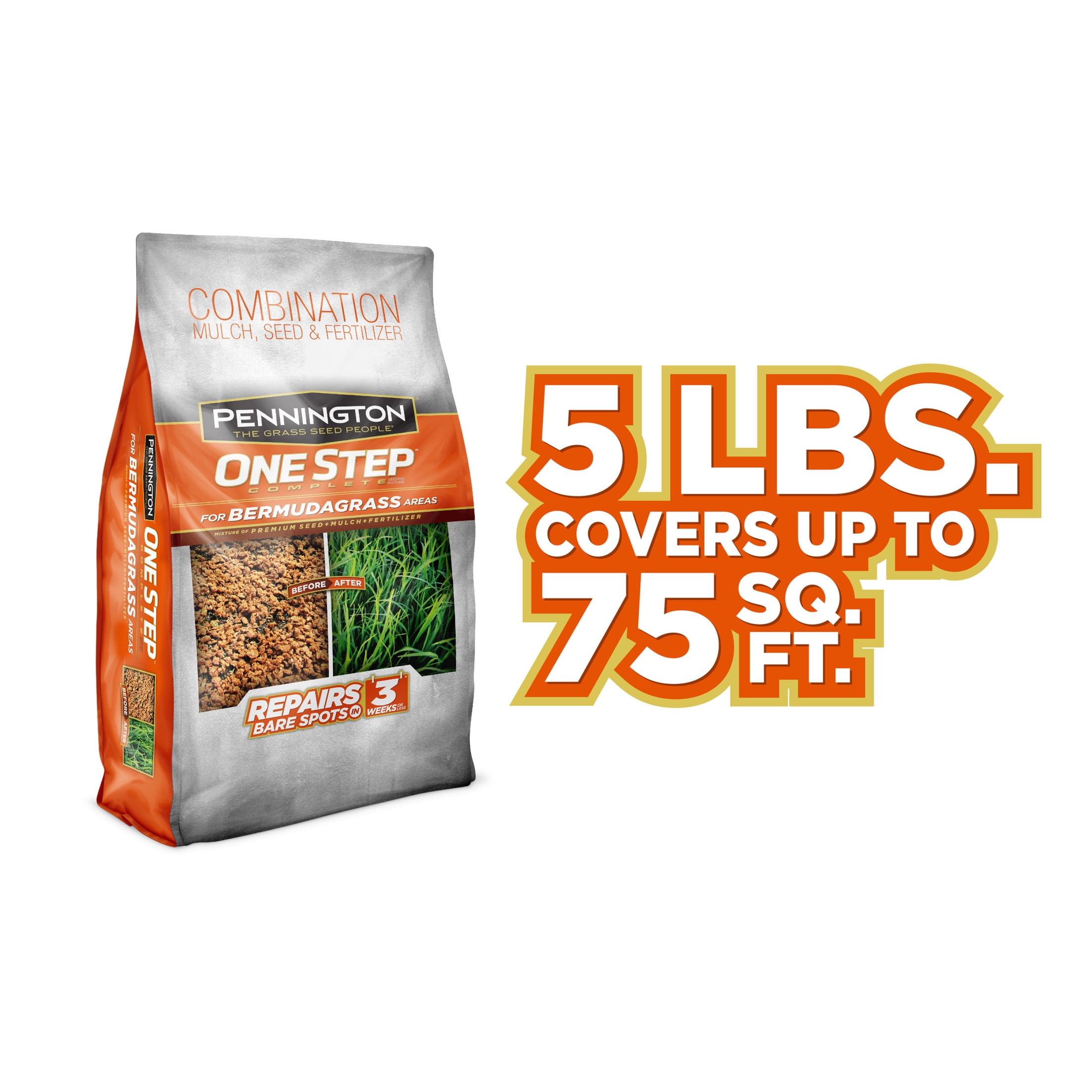 Pennington One Step Complete Bermuda Grass Seed Patch and Repair Mix, for Full Sun, 5 lb