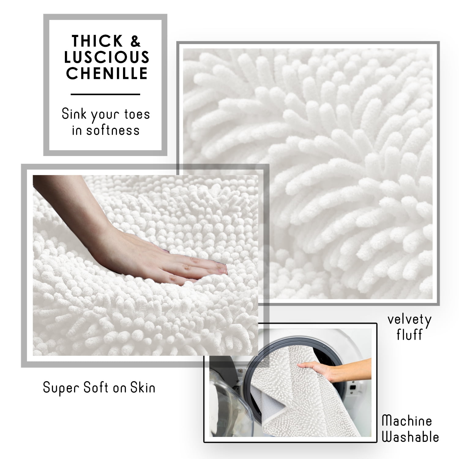 Lammaloe Chenille Bathroom Rugs Non Slip Bath Mat, 17x24 Ultra Absorbent, Bath Mats for Bathroom, Beige