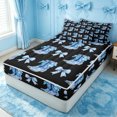 thumbnail image 3 of Erosebridal Western Blue Bowknot Zipper Full Size Comforter Sets with Fitted Sheet and 2 Pillowcases for Girls, Cowboy Boot Print Zipper Bedding Set, Black Reversible, 4-Piece, 3 of 7