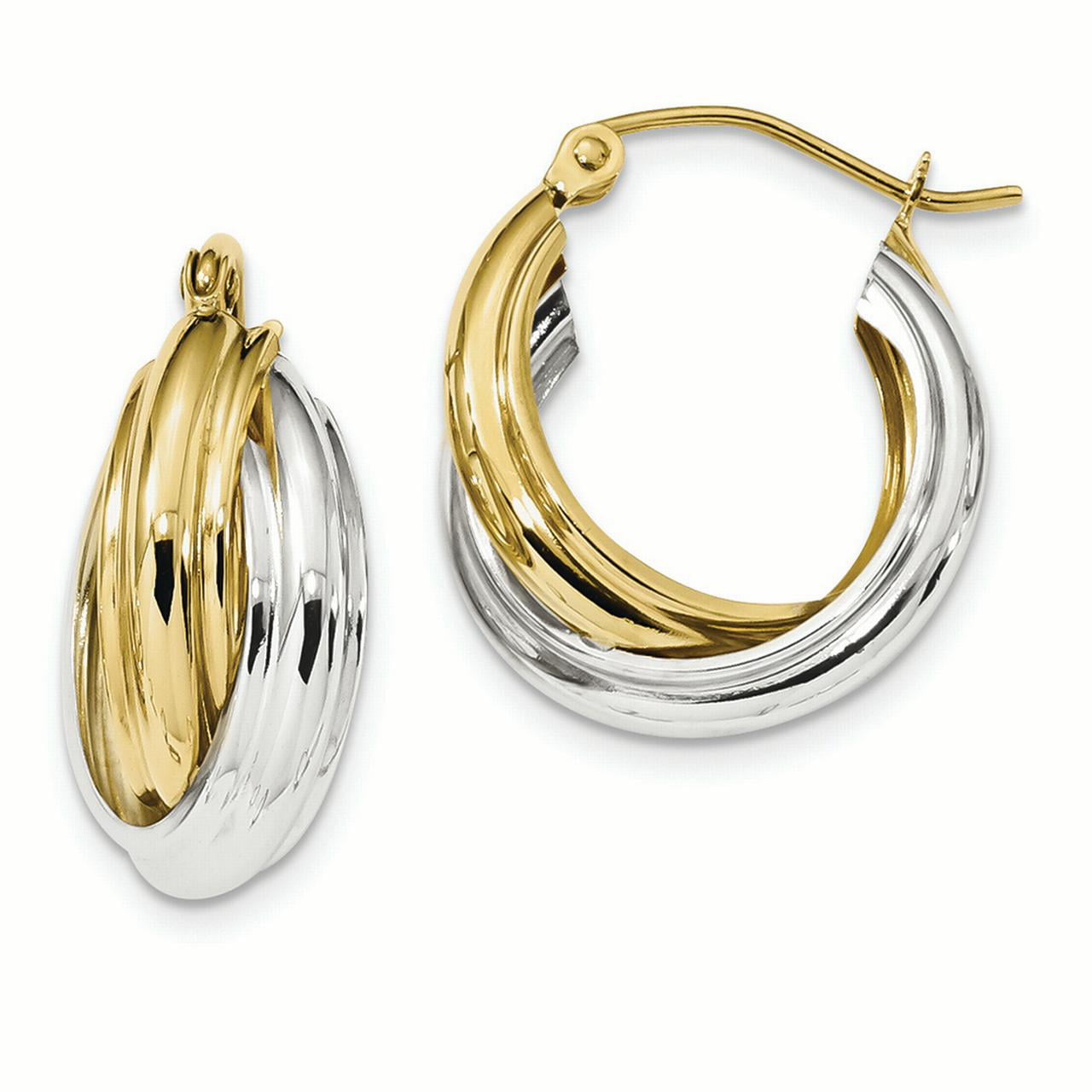 Earring Hoop - 10K White And Yellow Gold 8 MM Polished Double Tube ...