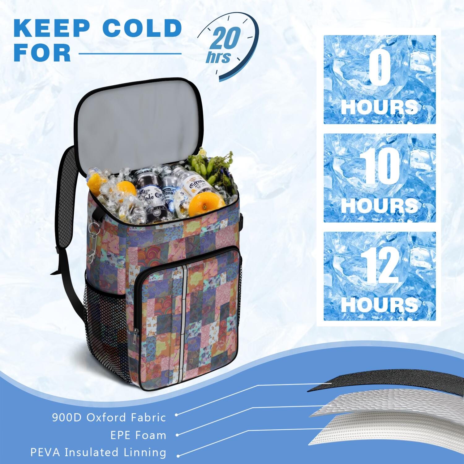 Travel Cooler Bag - Boho Bohemia Flower Camping Beer Cooler Backpack with Bottle Opener- Waterproof Insulated Picnic Backpacks - Cooler Bag for Beach