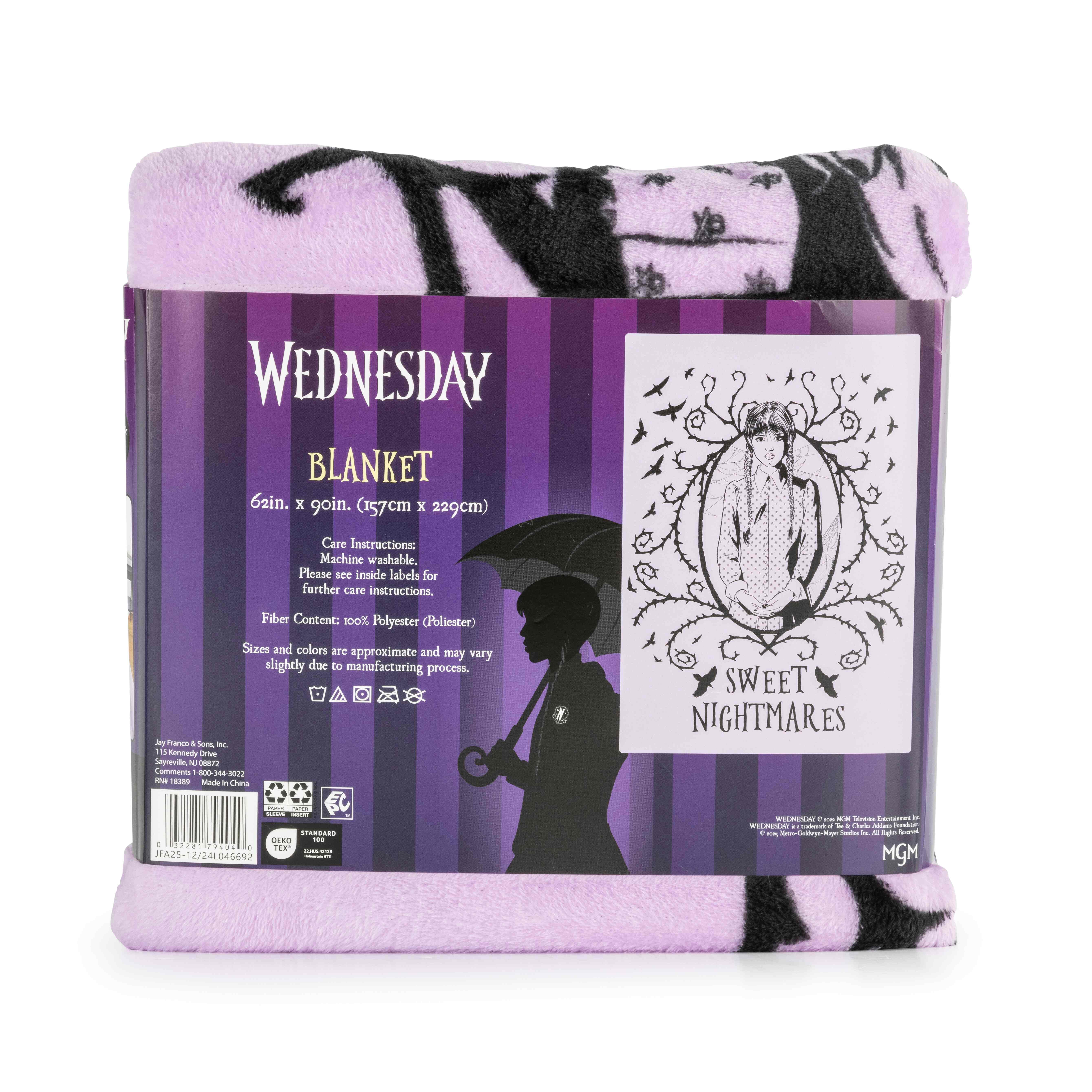 Wednesday Addams Floral Skulls 62" x 90" Silk Touch Throw Blanket, Kids, Polyester, Purple, MGM