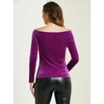 thumbnail image 3 of DARING DIVA Women's Cocktail Long Sleeve Off-Shoulder Velvet Tops S Purple, 3 of 6
