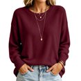thumbnail image 2 of Womens Knit Sweaters Crewneck Long Sleeved Solid Pullover Sweater Tops Casual Loose Fit Fashion Soft Basic Knitwear, 2 of 6