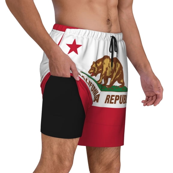 Mens Swim Trunks California Quick Dry Board Shorts with Compression Liner