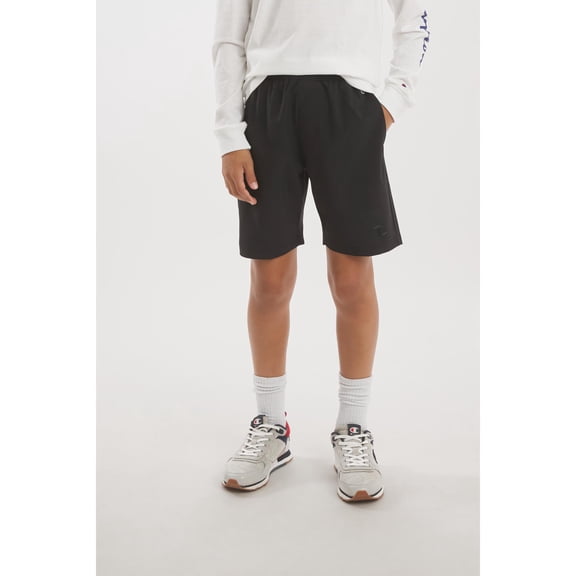 Champion Boys Stretch Woven Shorts with Gel Logo - Black - Size Large