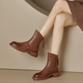 thumbnail image 5 of HUPOM Work Boots For Women Pumps Low Heel Leather Slip-On Ankle Boots Brown 35(US:4.5), 5 of 5