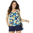 thumbnail image 1 of Swimsuits For All Women's Plus Size Side Tie Blouson Tankini Set with Cargo Short, 1 of 5
