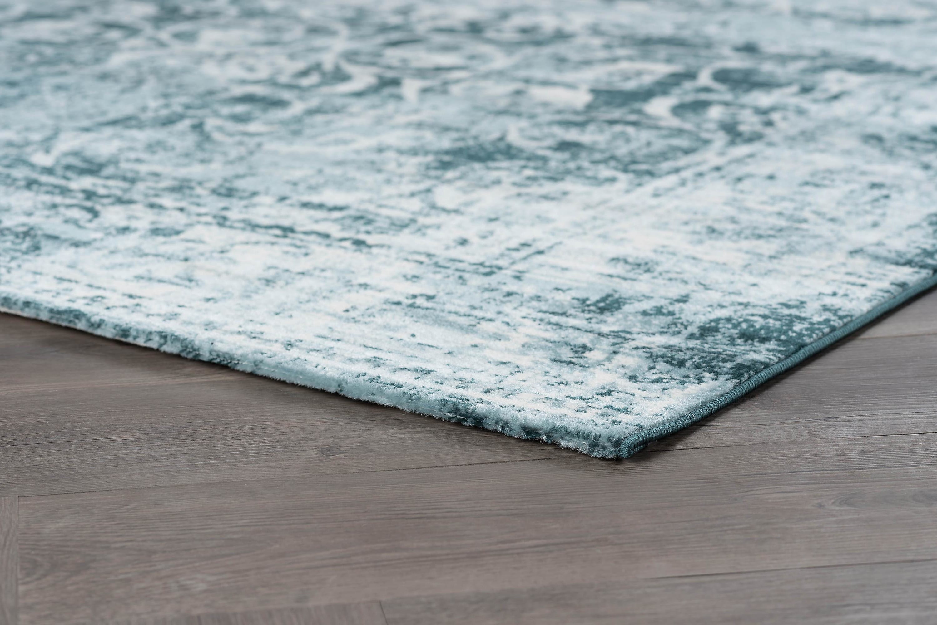 Transitional 5x8 Area Rug (5'3'' x 7'3'') Oriental Blue, Ecru Living Room Easy to Clean
