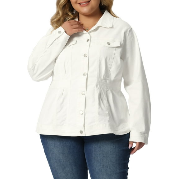 Agnes Orinda Plus Size Denim Jacket for Women Long Sleeve Button Down Washed Front Trucker Jean Jacket 4X White