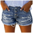 thumbnail image 2 of Conairie Blue Jean Shorts for Women Slim Ripped Raw Hem Elastic High Waisted Denim Shorts Casual Summer Distressed Trousers with Pockets L, 2 of 9