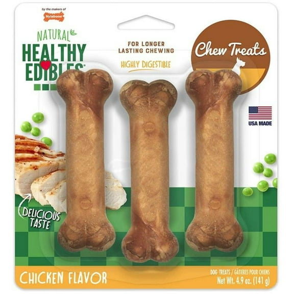 Nylabone Healthy Edibles Wholesome Dog Chews - Chicken Flavor [Dog, Toys Nylabone] Regular - 4.5" Long (3 Pack)