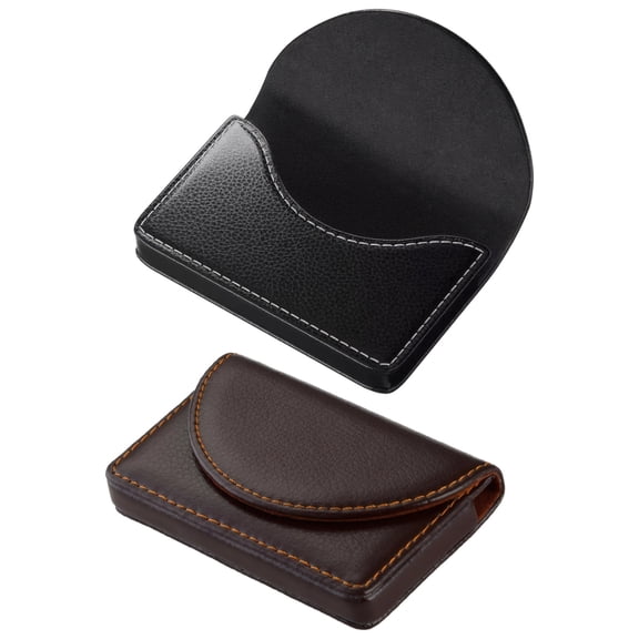 2 Pcs PU Business Card Holder, Quality Card Case, Slim Design for Credit Cards, ID Cards, and Business Cards, Black and Brown, Compact and Stylish