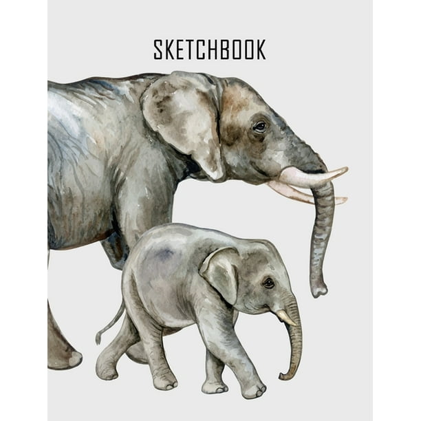 Sketchbook African Elephant with Baby Fun Activity Book for Drawing