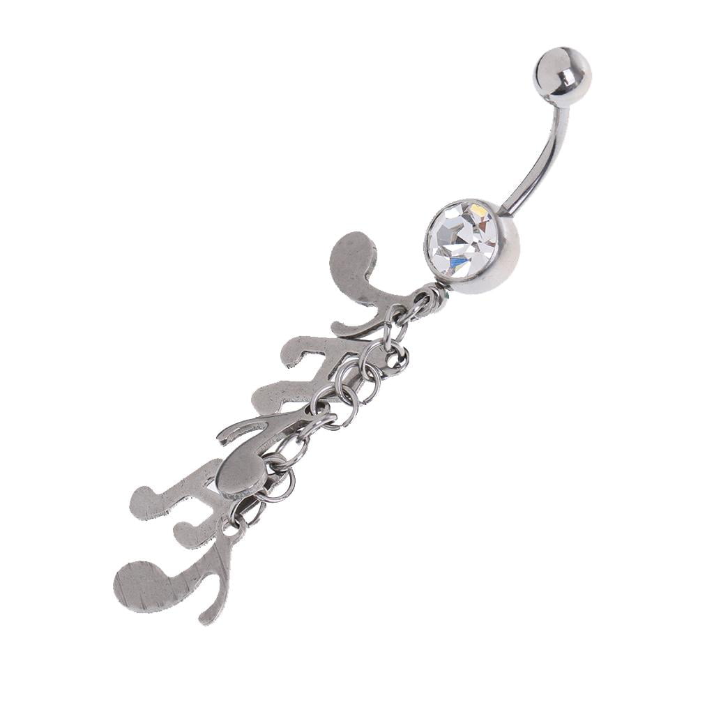 Punk Stainless Steel Crystal Pendant Body Piercing Belly Bar Button Navel Ring 