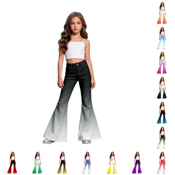 XIYON Pants for Girls Kids Gradient Color Flare Pants Elastic Waist Soft Comfortable Trousers for Everyday Wear 11-12 Years