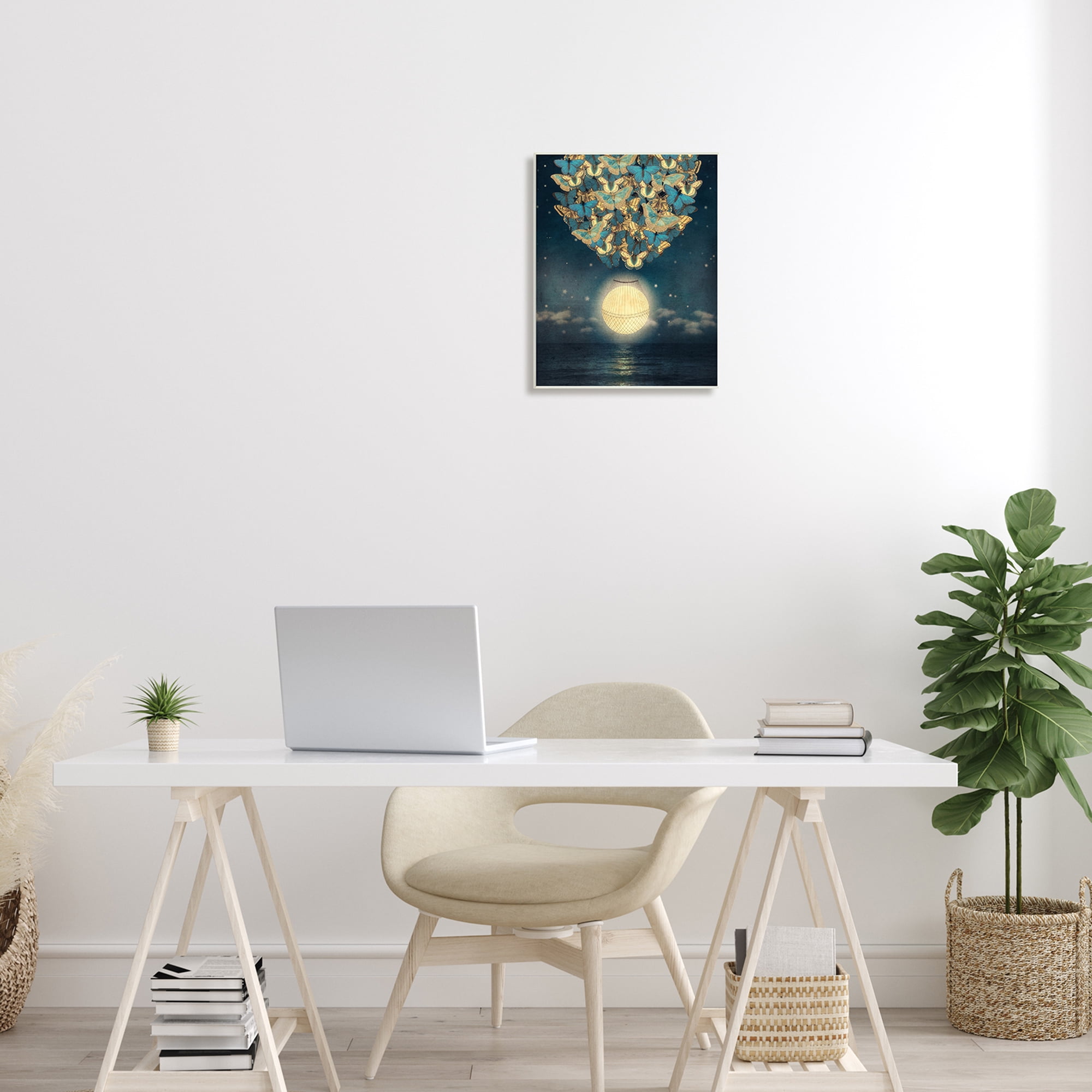 Stupell Industries Lunar Butterfly Hot Air Balloon Surreal Ocean Sky,13 x 19, Design by Paula Belle Flores